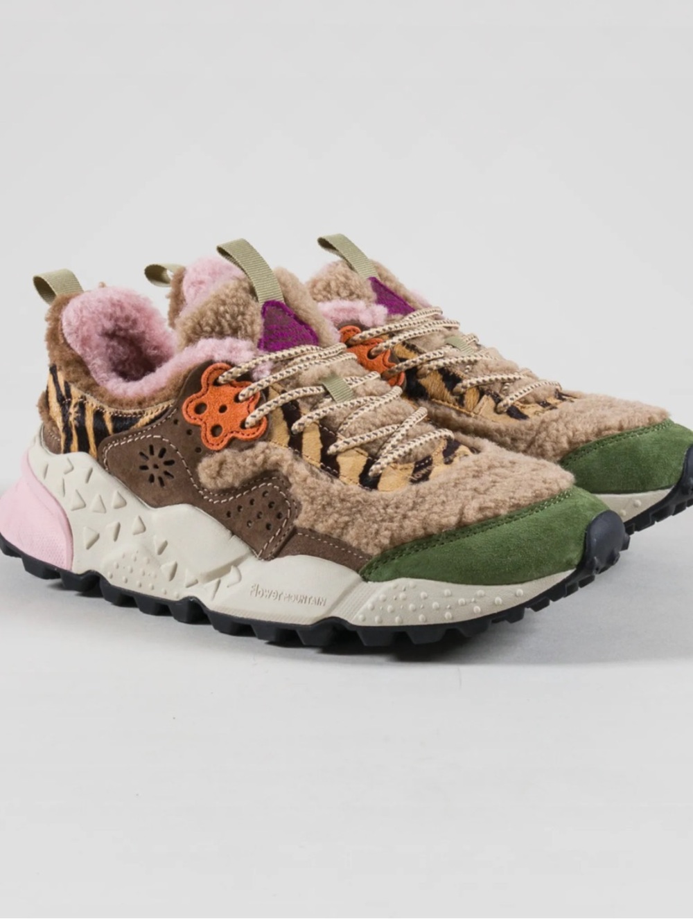 Flower Mountain Women’s Kotetsu Sneakers Tigerprint Khaki Beige Pink Size US 5.5